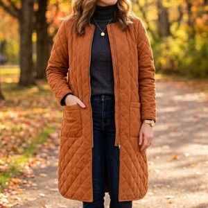 Ricki's Burnt Orange Rust Terracotta Longline Diamond Quilted Jacket Cottagecore